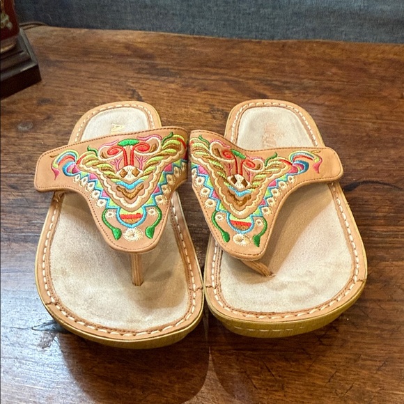 Embroidered Tan Sandals - Picture 1 of 8